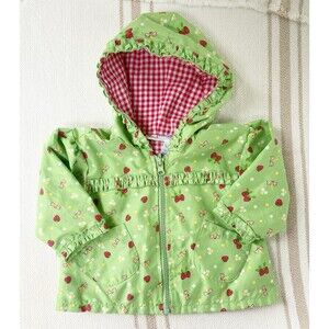 B. T. Kids Strawberry & Flower Jacket w/ Hood Red Gingham Baby Size 12 Months